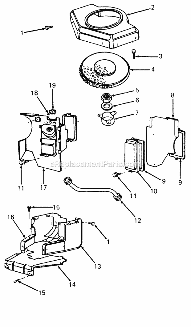 Engine Blower Housing Covers, Baffles, Screen Diagram and Parts List for 1610 135-393-100, 135-393-399, 0350042U, 136-393-1 Cub Cadet Lawn Mower